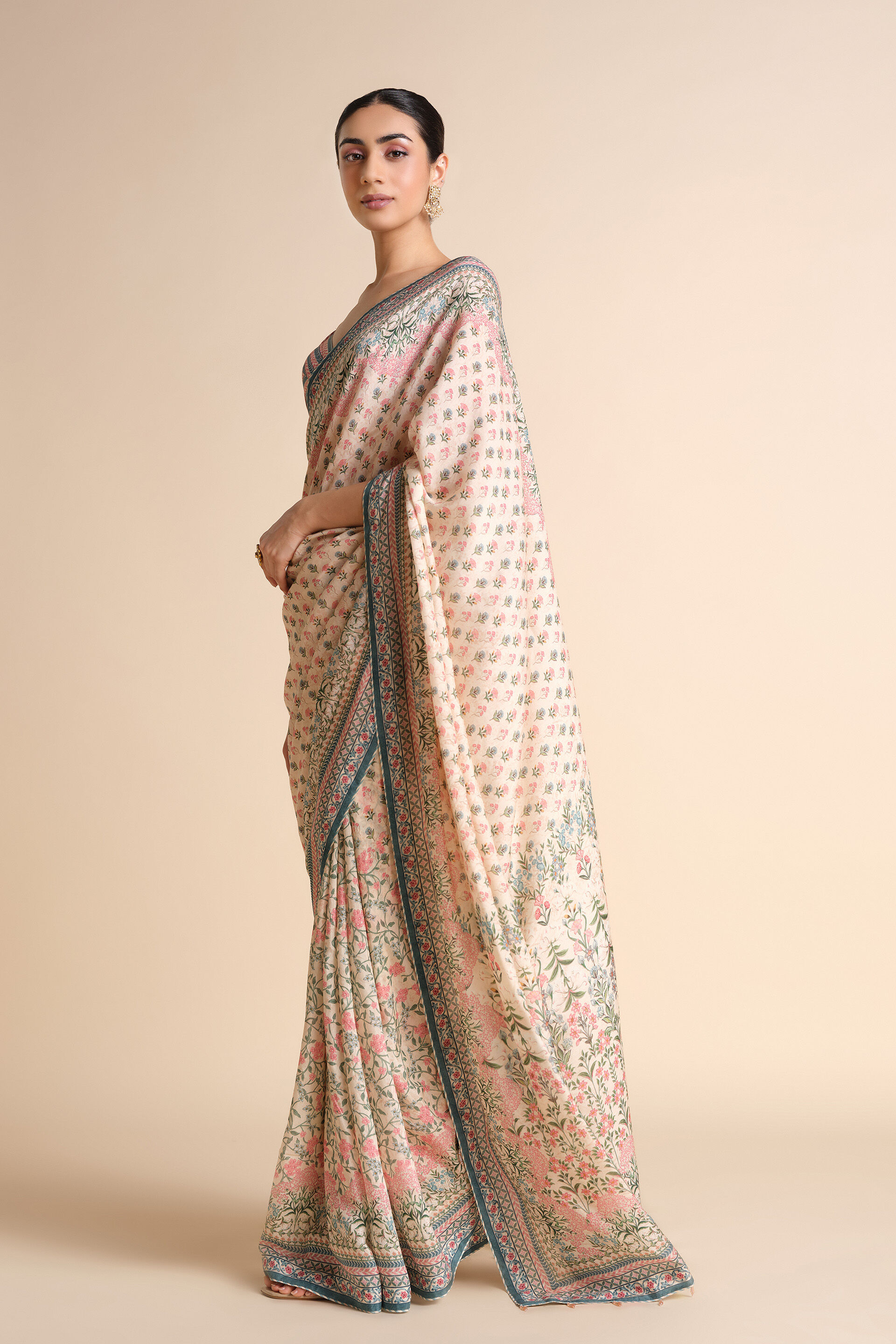 Desna Printed Silk Saree - Beige, Beige, image 7